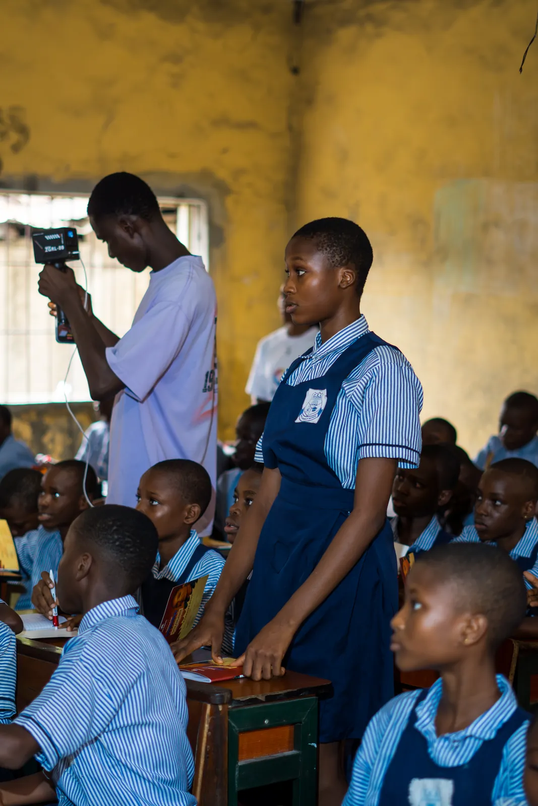 A student participating in a classroom activity