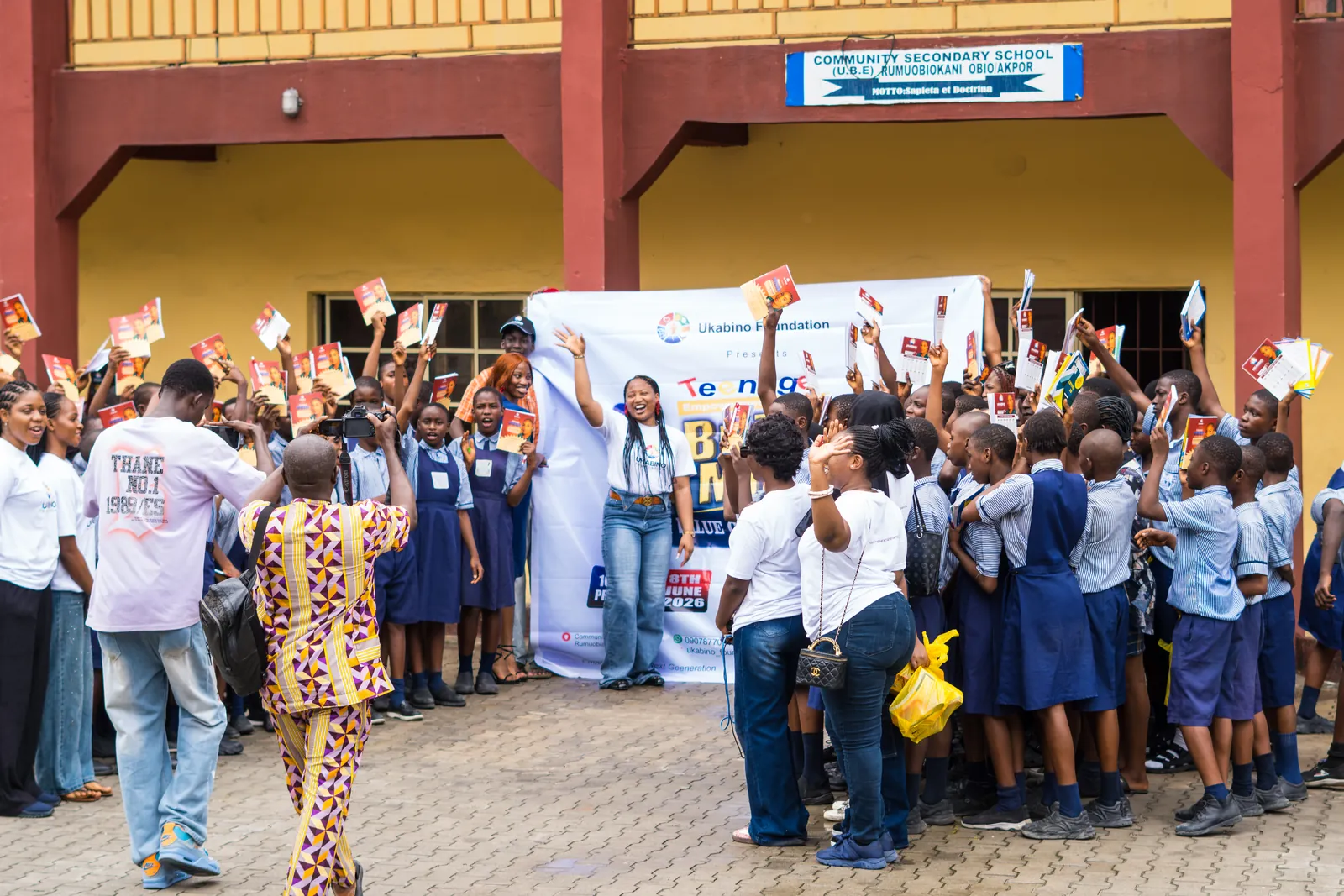 Students and supporters outside the school